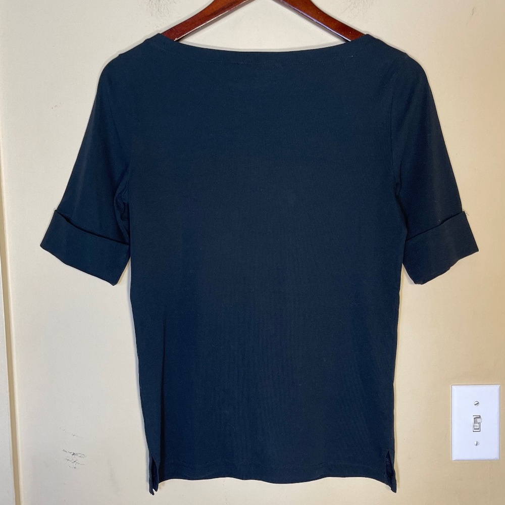 Ralph Lauren Purple Label Black Boatneck Short Sleeve Top - Picture 2 of 8